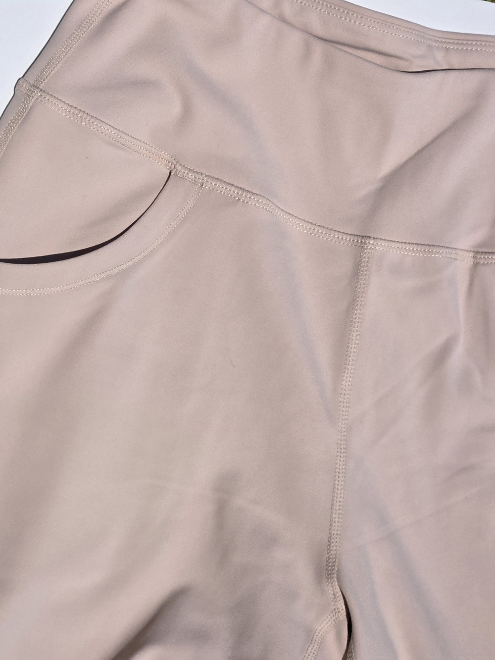 High-Waist Tan Active Wide Leg Pants with Side Pocket